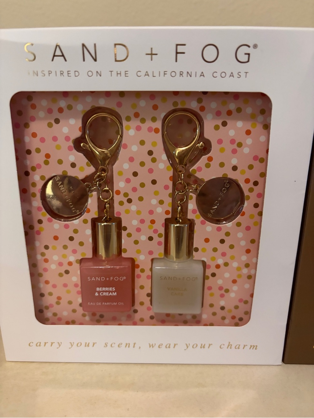 Sand + Fog Pink & Cream Perfume Charm Keychain Set